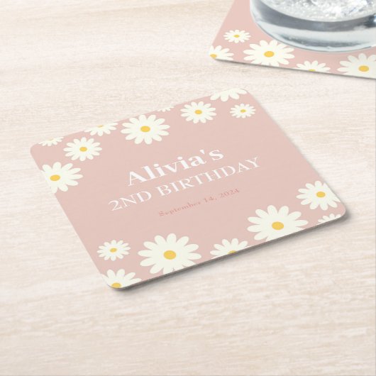 Boho Daisy Twee Bloemen Roze Bohemian 2e Verjaarda Kartonnen Onderzetters (Schuin)