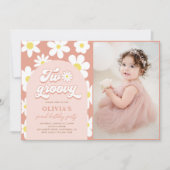 Boho Daisy Twee Groovy 2e Verjaardag Party Foto Kaart (Voorkant)