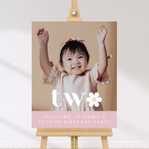 Boho Daisy Tweede Verjaardag Foto Welkomstbord Poster