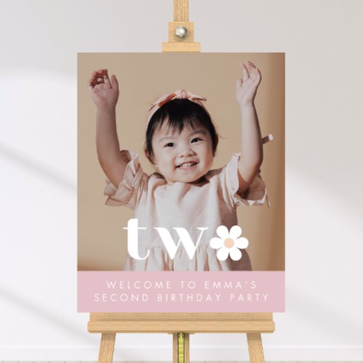 Boho Daisy Tweede Verjaardag Foto Welkomstbord Poster