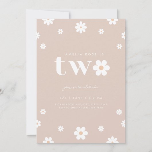 Boho Daisy Tweede Verjaardag uitnodiging (Voorkant)