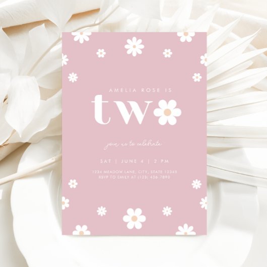 Boho Daisy Tweede Verjaardag uitnodiging