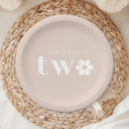 Boho Daisy Tweede Verjaardagspapier Borden Papieren Bordje