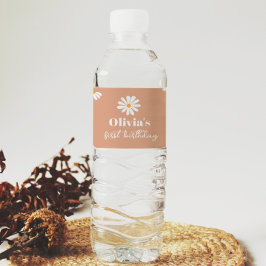 Boho Daisy Verjaardagsfeestje Waterfles Label Etiket