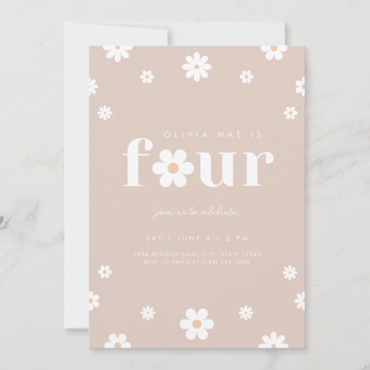 Boho Daisy vierde verjaardag uitnodiging (Voorkant)