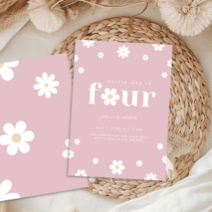 Boho Daisy vierde verjaardag uitnodiging