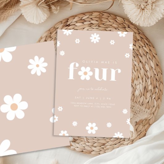 Boho Daisy vierde verjaardag uitnodiging
