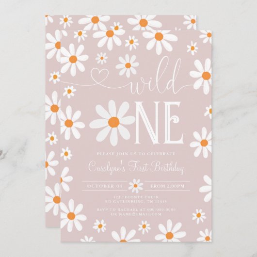 Boho Daisy Wild 1 1e verjaardag uitnodiging (Voorkant / Achterkant)