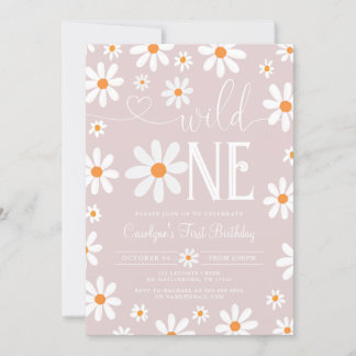 Boho Daisy Wild 1 1e verjaardag uitnodiging