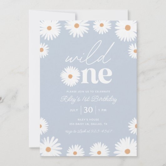 Boho Daisy Wild 1 1e verjaardag uitnodiging (Voorkant)