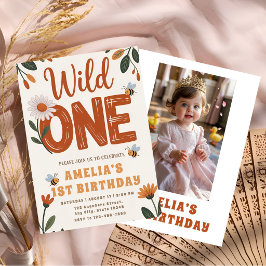 Boho Daisy Wild One Eerste Verjaardag Foto Kaart