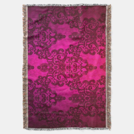 Boho Damask Deep Pink Victoriaans stijl Deken (Voorkant Verticaal)