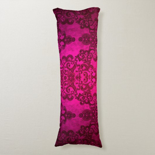 Boho Damask Deep Pink Victoriaans stijl Lichaamskussen (Voorkant Verticaal)