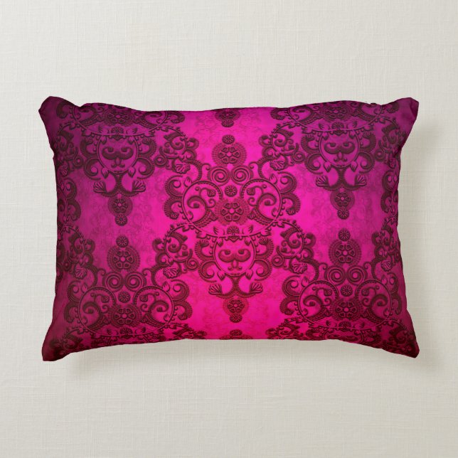 Boho Damask Diep Glanzend Roze Victoriaanse Stijl Accent Kussen (Voorkant)