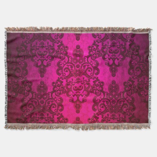 Boho Damask Diep Glanzend Roze Victoriaanse Stijl Deken (Voorkant)