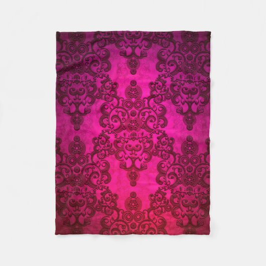 Boho Damask Diep Glanzend Roze Victoriaanse Stijl Fleece Deken (Voorkant)