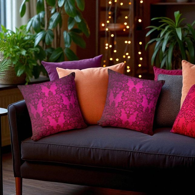 Boho Damask Diep Glanzend Roze Victoriaanse Stijl Kussen (Creator heeft geüpload)