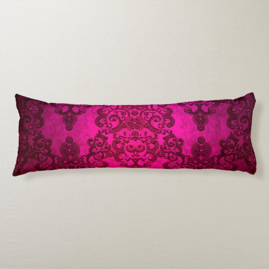 Boho Damask Diep Glanzend Roze Victoriaanse Stijl Lichaamskussen (Voorkant)