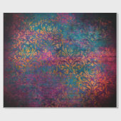 Boho damask elegant paars blauw goud cadeaupapier (Vlak)