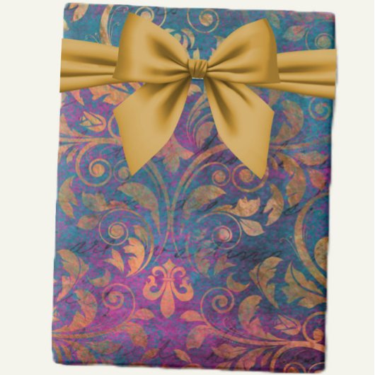 Boho damask elegant paars blauw goud cadeaupapier