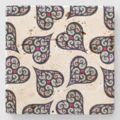 Boho Damask Heart Pattern Elegant Feminine Chic Stenen Onderzetter (Voorkant)
