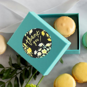 Boho dank u lente groen geel zwart bloemig ronde sticker