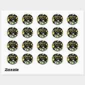 Boho dank u lente groen geel zwart bloemig ronde sticker (Vel)