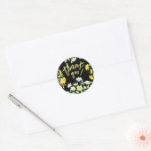 Boho dank u lente groen geel zwart bloemig ronde sticker (Envelop)