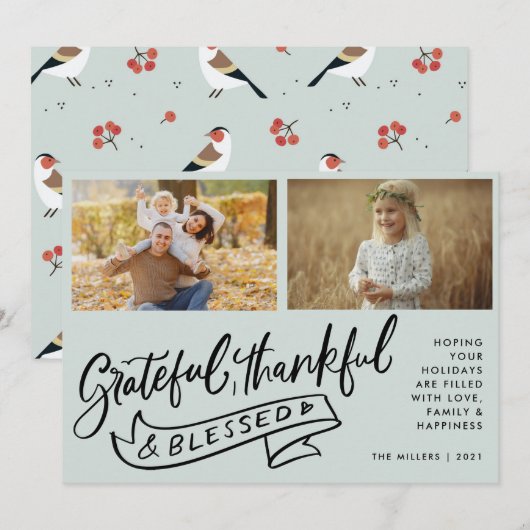 Boho Dankbaar Gezegend Familie Foto Kerst (Voorkant / Achterkant)