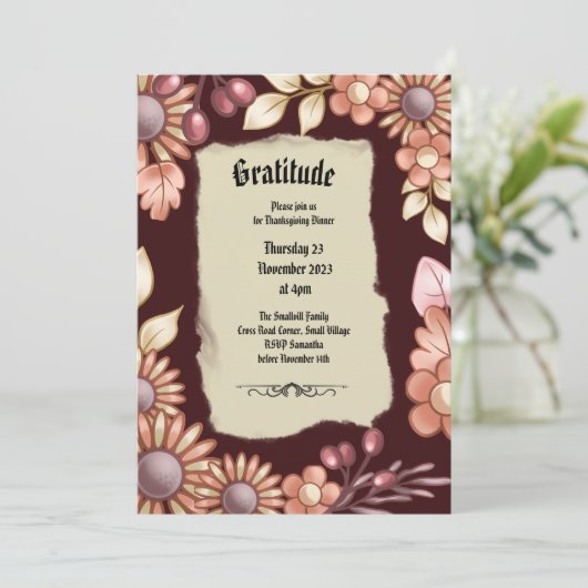 Boho dankbaarheid oud mode diner kaart (Staand voorkant)