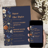 Boho Dark Blue Floral Wedding Save the Date