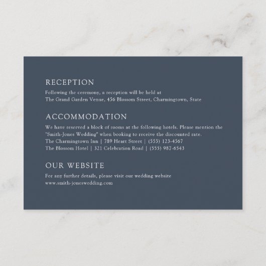 Boho Dark Blue Pampas Grass Wedding Details Informatiekaartje (Achterkant)