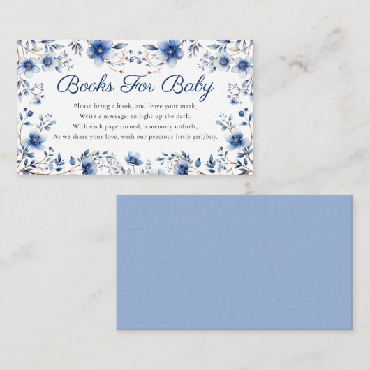 Boho Dark & Dusty Blue Wildflower Boeken voor Baby Informatiekaartje (Voorkant / Achterkant)