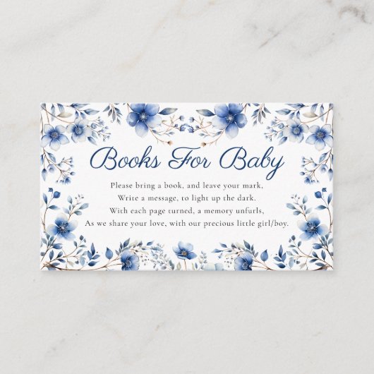 Boho Dark & Dusty Blue Wildflower Boeken voor Baby Informatiekaartje (Voorkant)