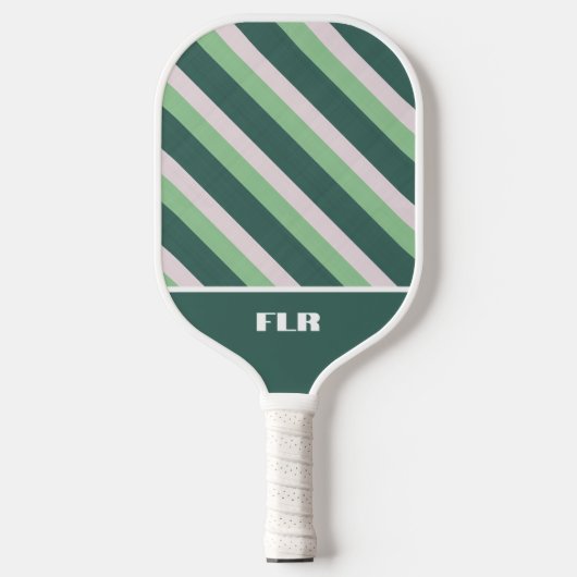 Boho Dark Emerald en Dusty Sage Green Stripes Pickleball Paddle (Voorkant)