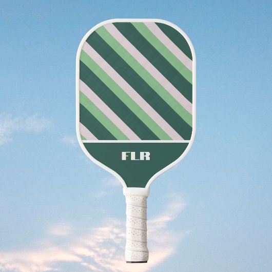 Boho Dark Emerald en Dusty Sage Green Stripes Pickleball Paddle