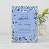 Boho Dark en Dusty Blue Wildflower Baby shower Kaart (Staand voorkant)