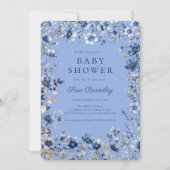 Boho Dark en Dusty Blue Wildflower Baby shower Kaart (Voorkant)