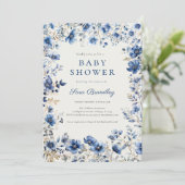 Boho Dark en Dusty Blue Wildflower Baby shower Kaart (Staand voorkant)