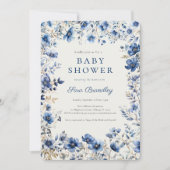 Boho Dark en Dusty Blue Wildflower Baby shower Kaart (Voorkant)