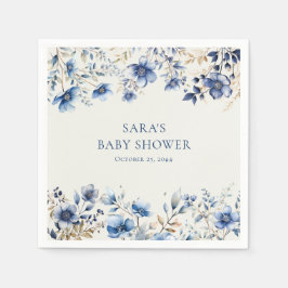 Boho Dark en Dusty Blue Wildflower Baby shower Servet