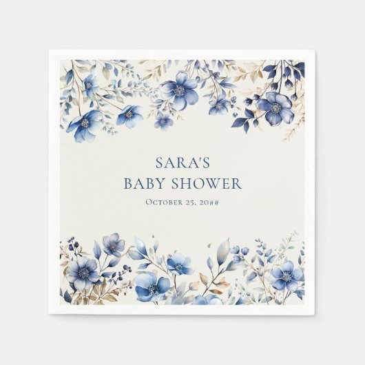 Boho Dark en Dusty Blue Wildflower Baby shower Servet (Voorkant)