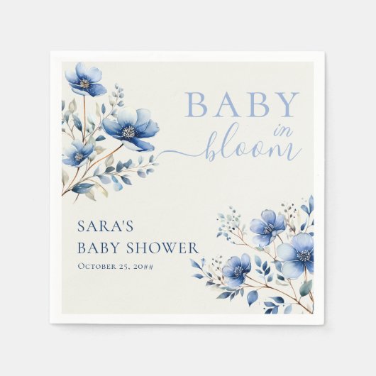 Boho Dark en Dusty Blue Wildflower Baby shower Servet (Voorkant)