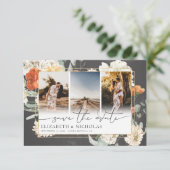 Boho Dark Floral | 3 Fotobruiloft Save The Date (Staand voorkant)