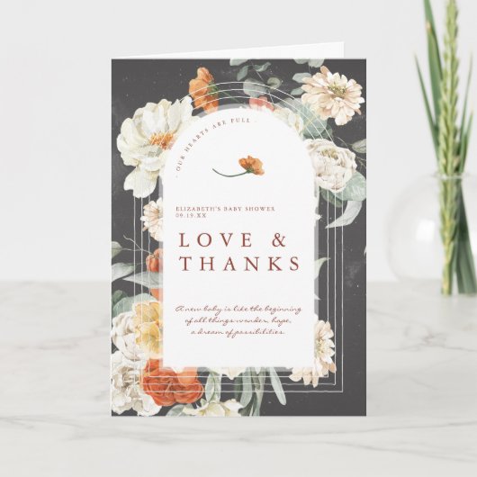 Boho Dark Floral Greenery | Baby shower Hartelijk  Bedankkaart (Voorkant)