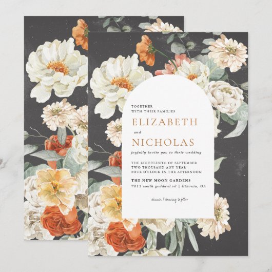 Boho Dark Floral Greenery Botanical Wedding Kaart (Voorkant / Achterkant)