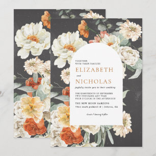 Boho Dark Floral Greenery Botanical Wedding Kaart