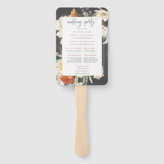 Boho Dark Floral Greenery | Weddenschap-programma Handwaaier (Achterkant)