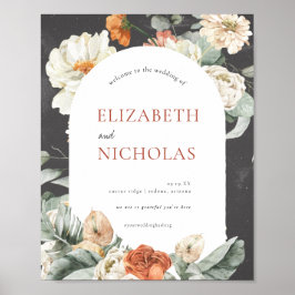 Boho Dark Floral Greenery | Welkomstteken voor bru Poster