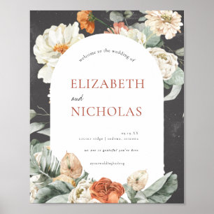 Boho Dark Floral Greenery   Welkomstteken voor bru Poster